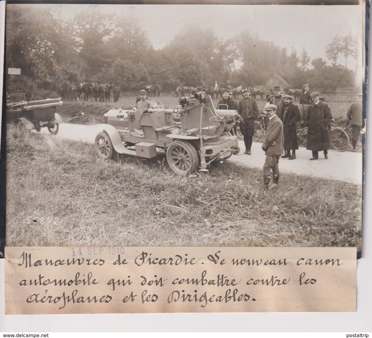 MANOEUVRES PICARDIE CANON AUTOMOBILE CONTRE AÉROPLANES ET DIRIGEABLES  18*13CM Maurice-Louis BRANGER PARÍS (1874-1950) - Coches