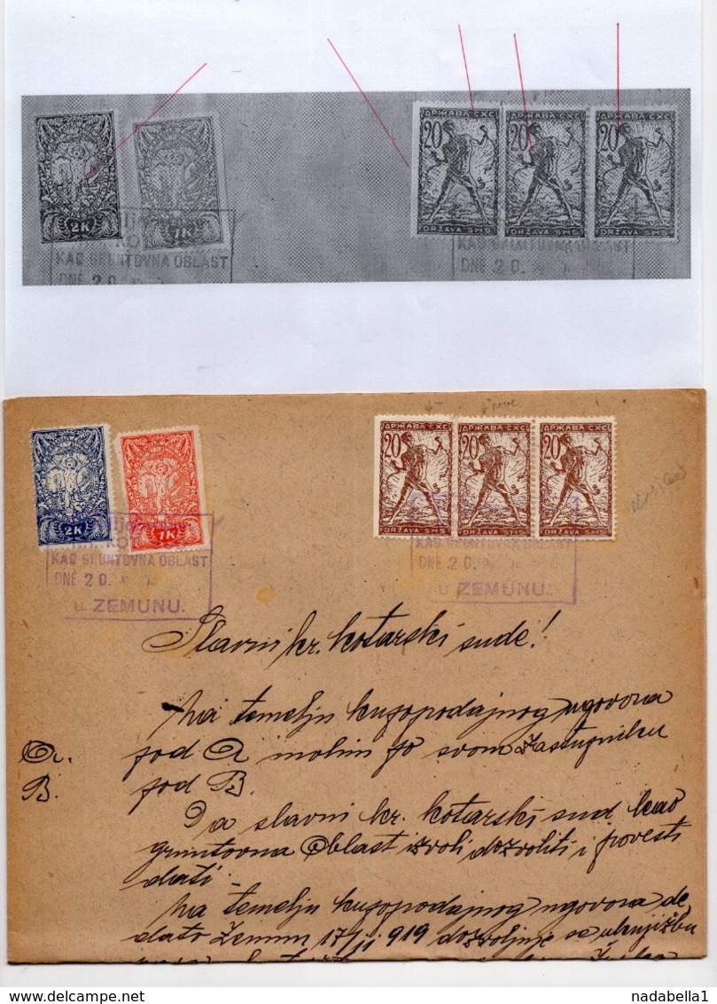 20.10.1919. KINGDOM OF SHS, CHAIN BREAKERS, VERIGARI, ZEMUN, 4 STAMPS WITH ERROR, POSTAL STAMPS AS REVENUE - Covers & Documents