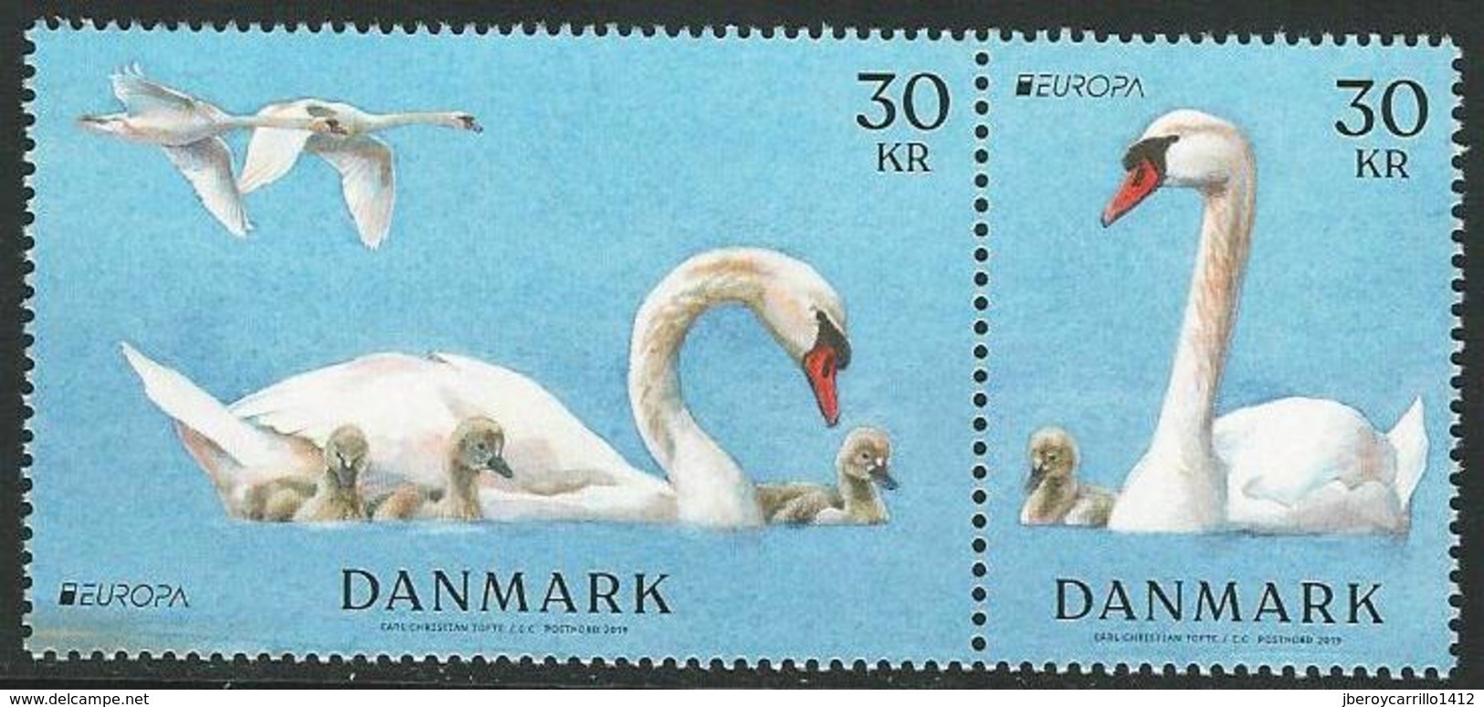 DINAMARCA /DENMARK /DÄNEMARK /DANMARK -EUROPA 2019 -NATIONAL BIRDS.- "AVES -BIRDS -VÖGEL-OISEAUX"- SELLOS De La HOJITA - 2019