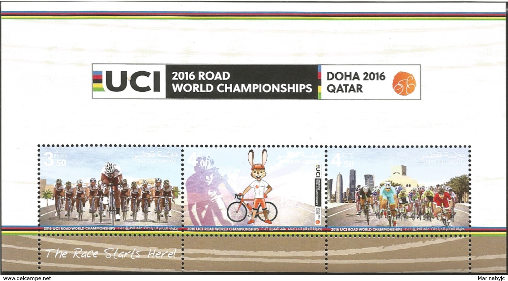 J) 2016 QATAR, BYCICLE, CICLISM, THE RACE STARTS HERE, SOUVENIR SHEET - Qatar