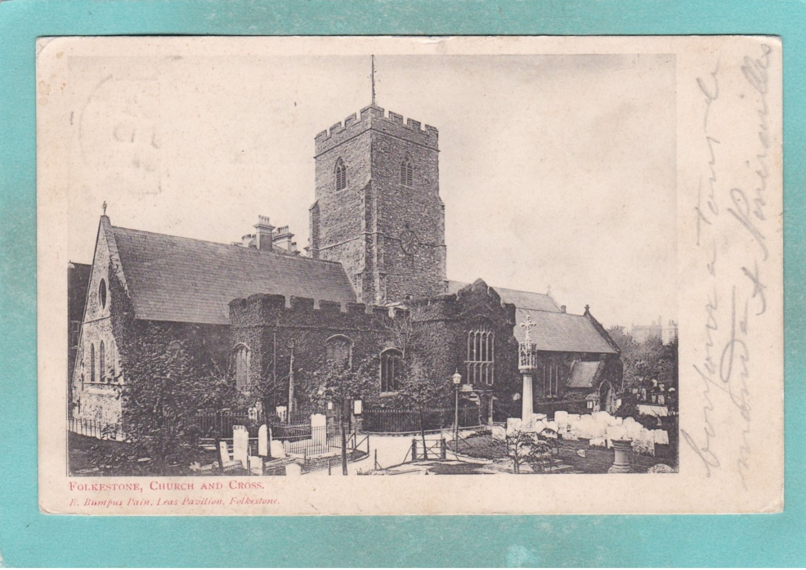 Small Old Post Card Of The Church And Cross,Folkestone,Kent,England.,S72. - Folkestone