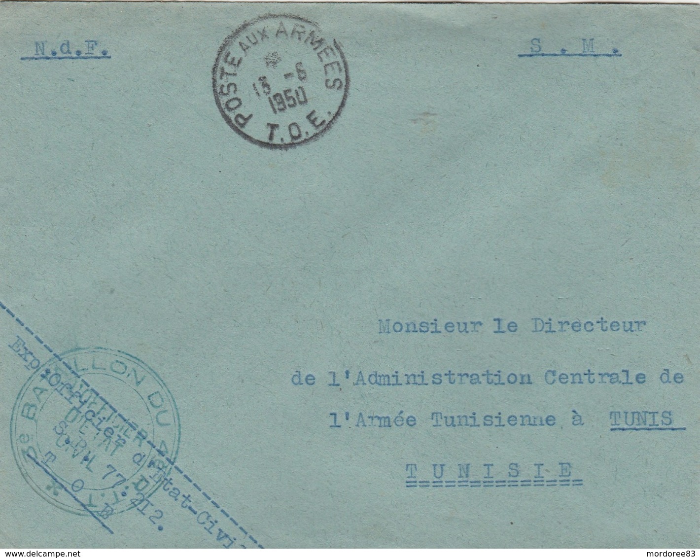 LETTRE FM - OFFICIER ETAT CIVIL - SP 77212 - 3e BATAILLON DU 4e R.T.T - POUR DIRECTEUR L A.C.A.T - TUNIS 13/6/50 - War Of Indo-China / Vietnam