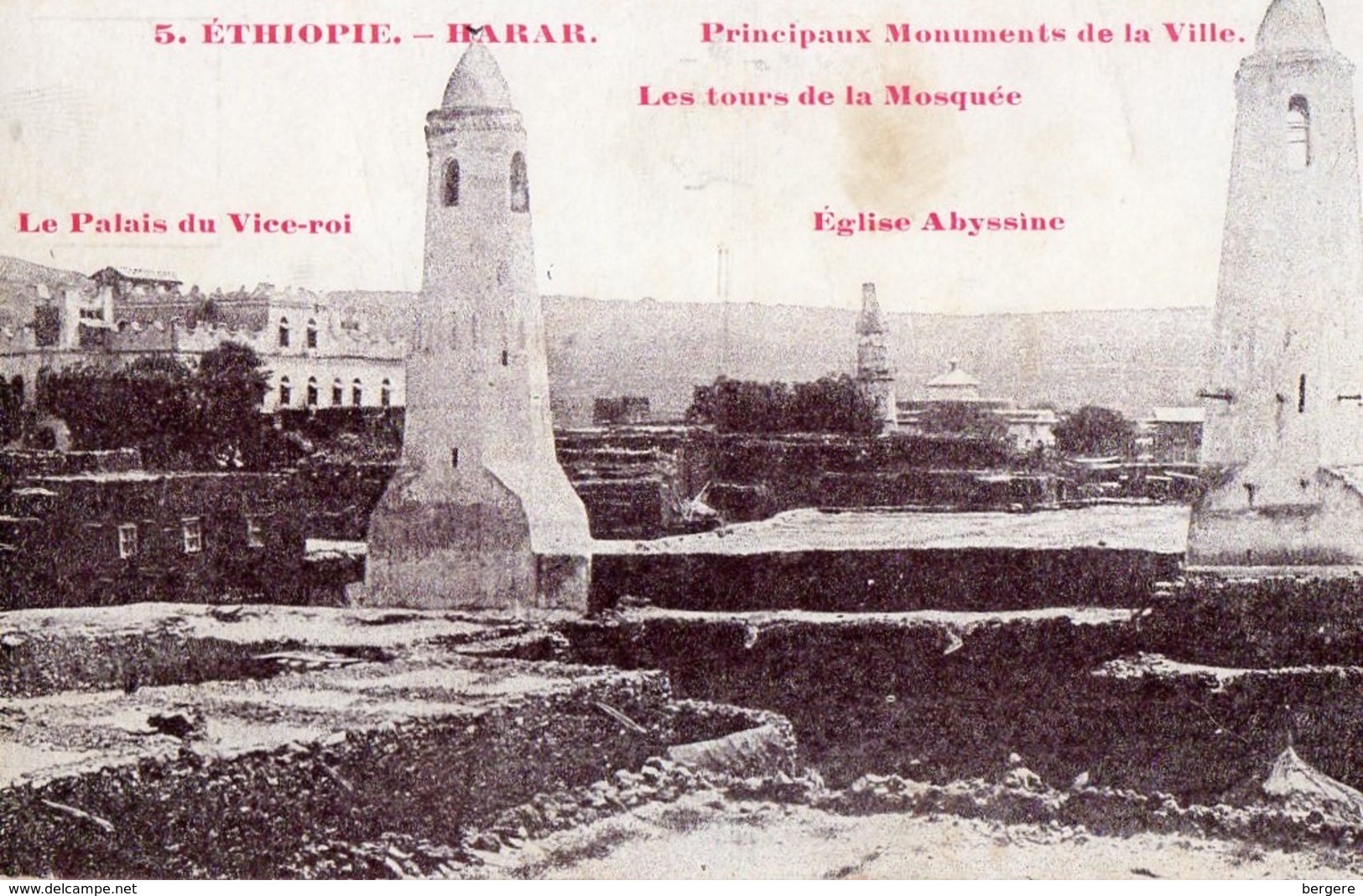 Ethiopie. CPA. HARAR.  Monuments, Tours De La Mosquée, Palais Du Vice Roi, église Abyssine. 1920. - Ethiopie