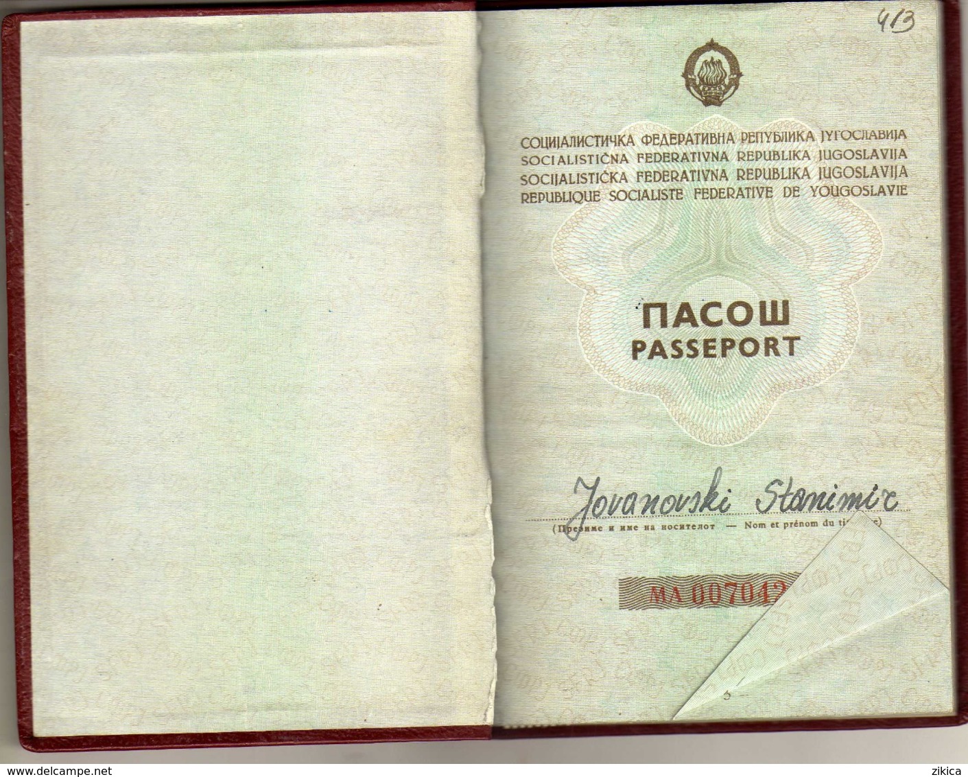 Passeport,passport, pasaporte, reisepass,Yugoslavia - tax stamps of France,visas of Netherland,France,U.K.