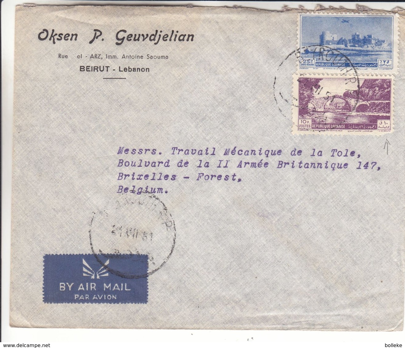 Liban - Lettre De 1951 ° - Oblit Beyrouth - - Liban