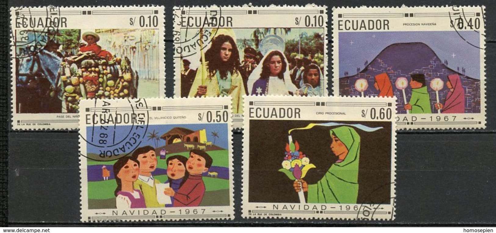 Equateur - Ecuador 1967 Y&T N°794A à 794E - Michel N°1392 à 1396 (o) - Noël - Equateur