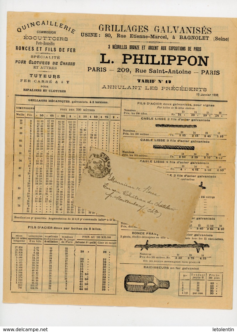 CACHET DES IMPRIMÉS "PARIS ? PP" SUR BANDE DE JOURNAL DE TARIFS DE T. PHILIPPON 1898 - 1877-1920: Période Semi Moderne