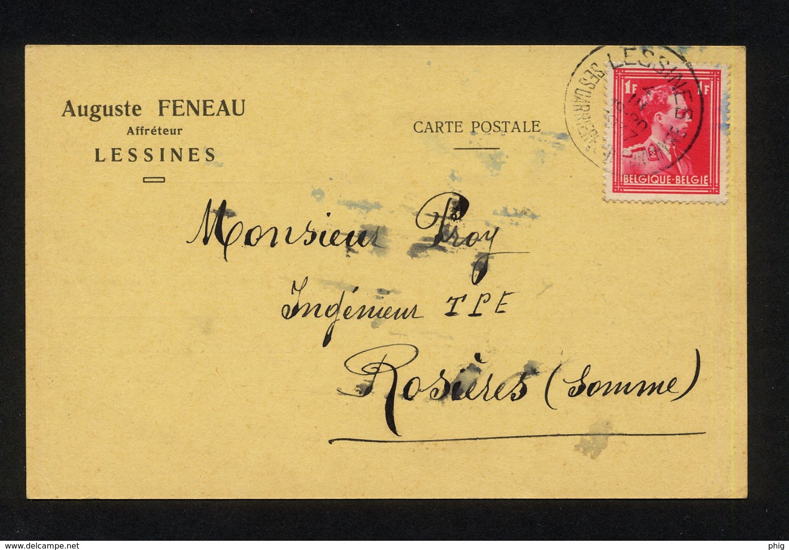 CARTE POSTALE COMMERCIALE POUR EXPEDITION " PAR BATEAU " DE LESSINES(BELGIQUE) VERS FROISSY (FRANCE) " - ETAT MOYEN BON - Autres & Non Classés