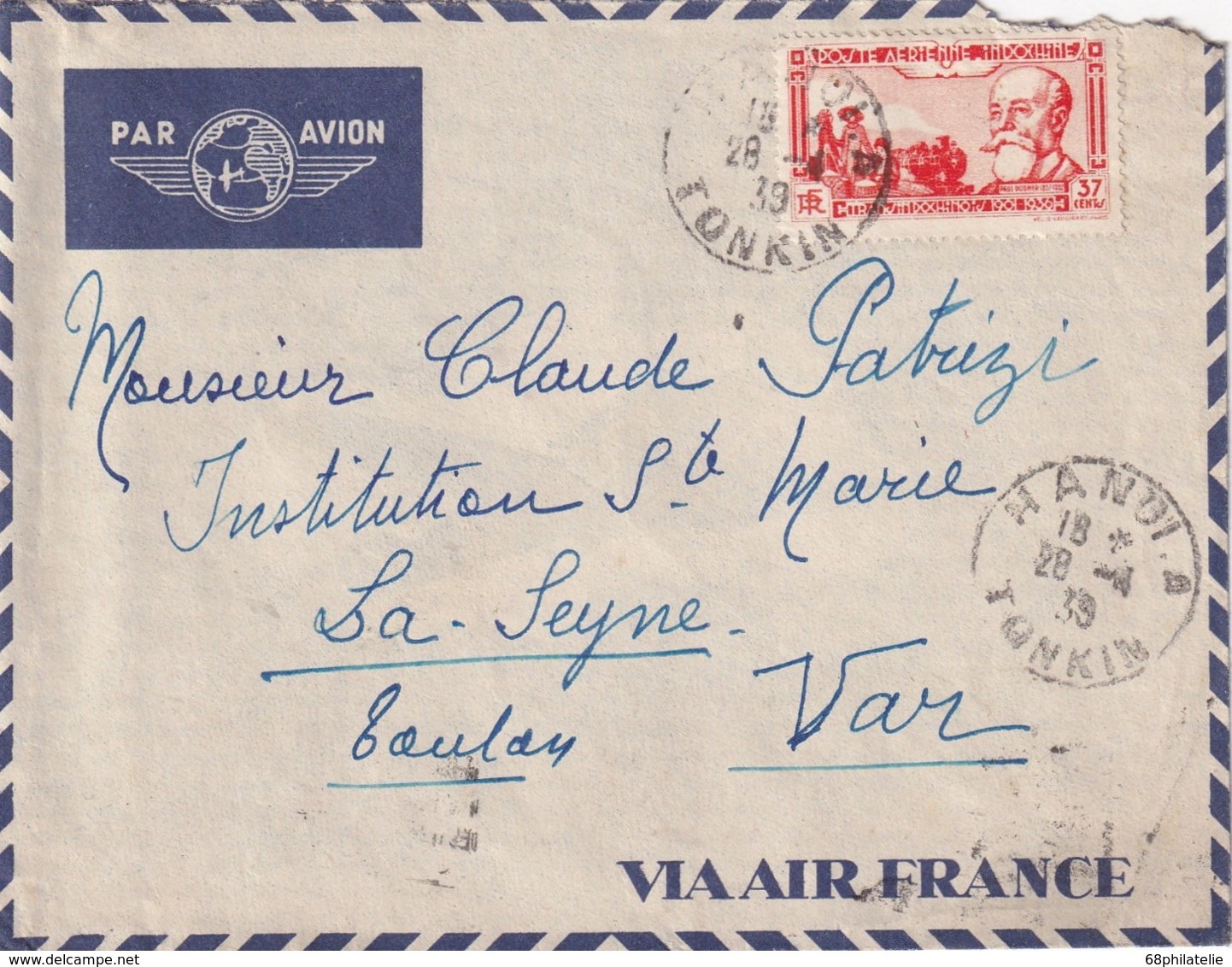 INDOCHINE 1939  PLI AERIEN CENSURE DE HANOI - Poste Aérienne
