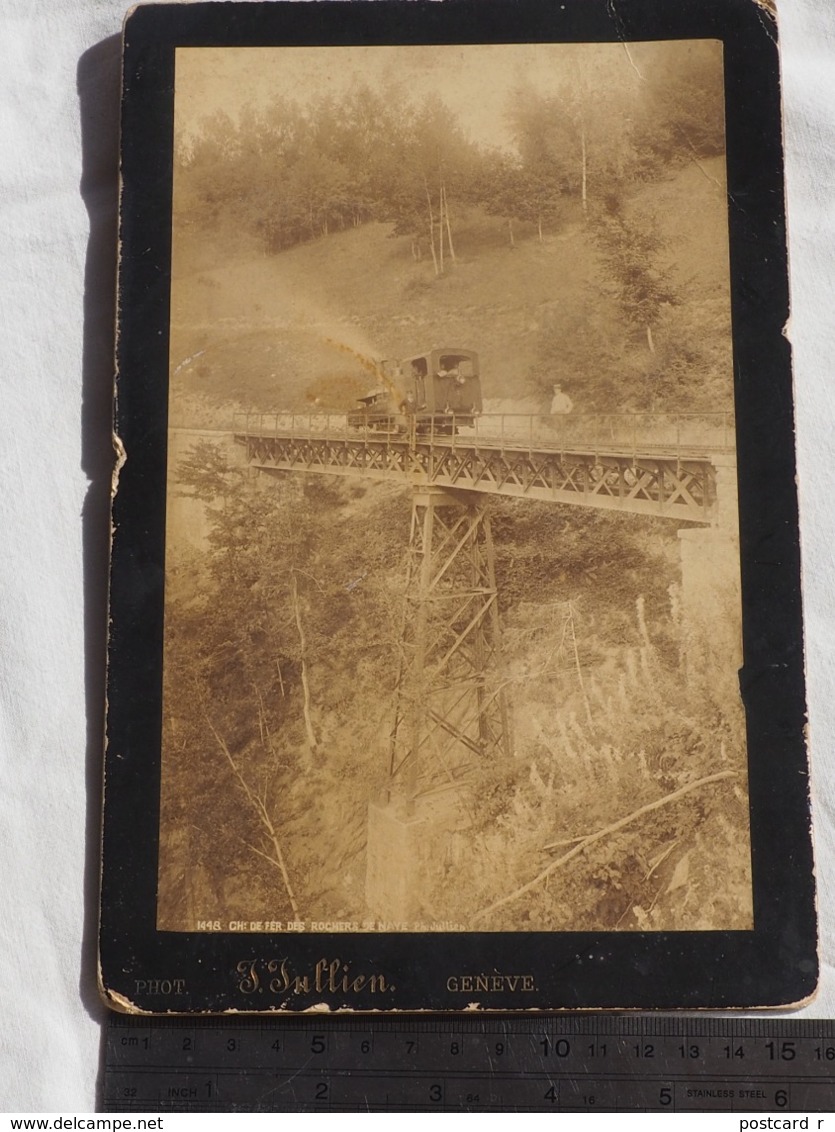 PHOTO  SUISSE. Chemin De Fer Des Rochers De Naye ANCIEN TRAIN VAPEUR SUR UN PONT Ph. Jullen Geneve - Treinen