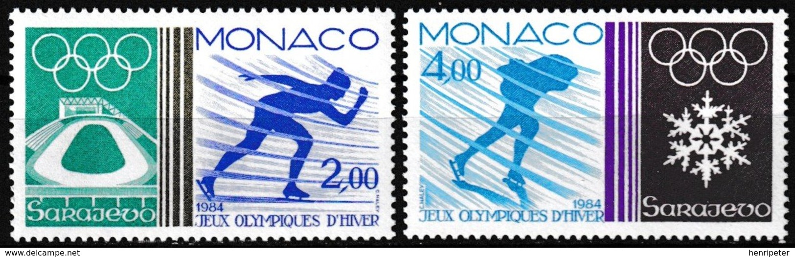 Série De 2 T.-P. Gommés Neufs** - Jeux Olympiques D'hiver à Sarajevo - N° 1416-1417 (Yvert) - Principauté De Monaco 1984 - Neufs