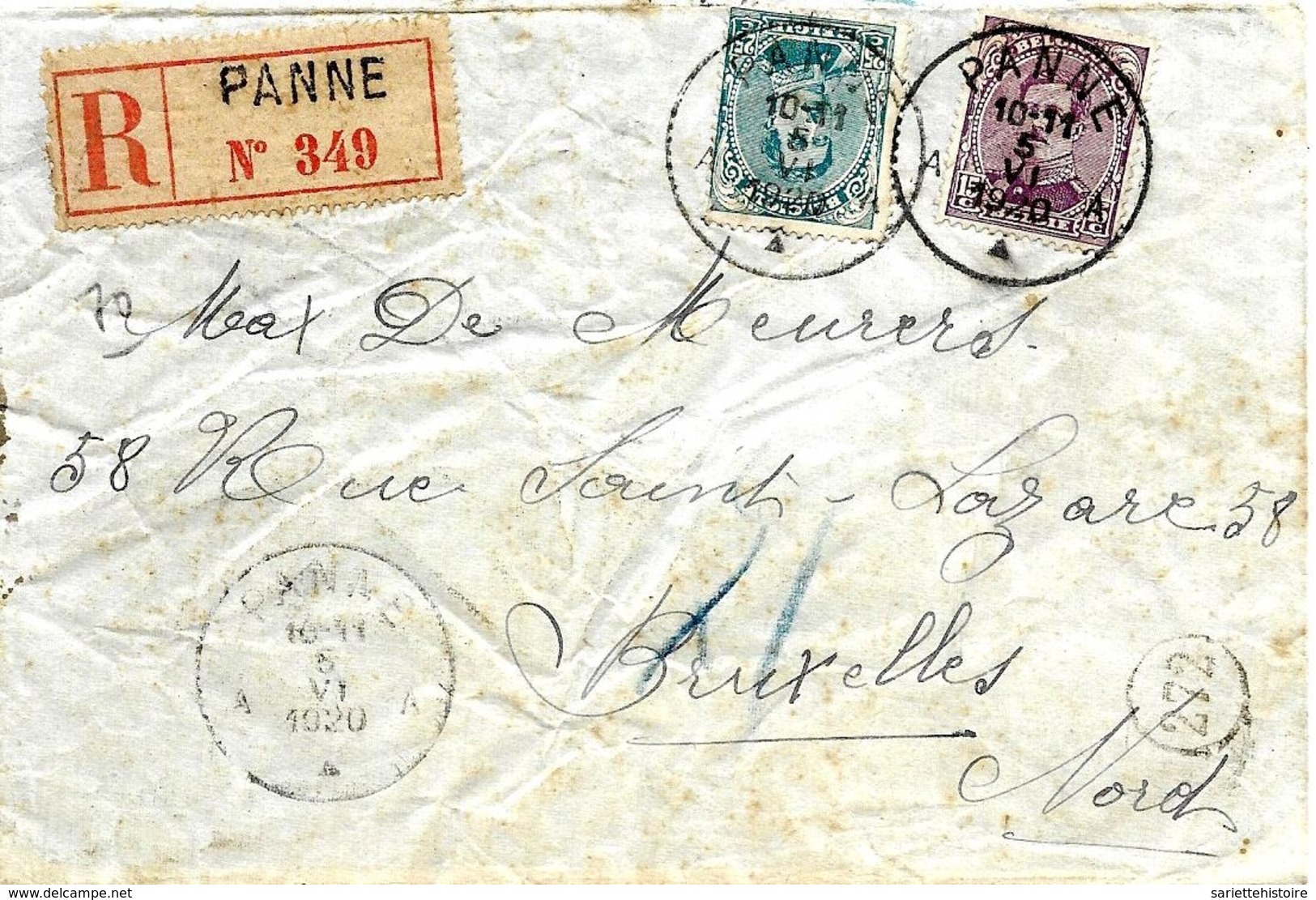 SH 0098. N° 139-141 Càd PANNE 5.VI.1920 S/Lettre RECOMMANDEE De FORTUNE (étiquette Française) Vers Bruxelles. - Fortuna (1919)