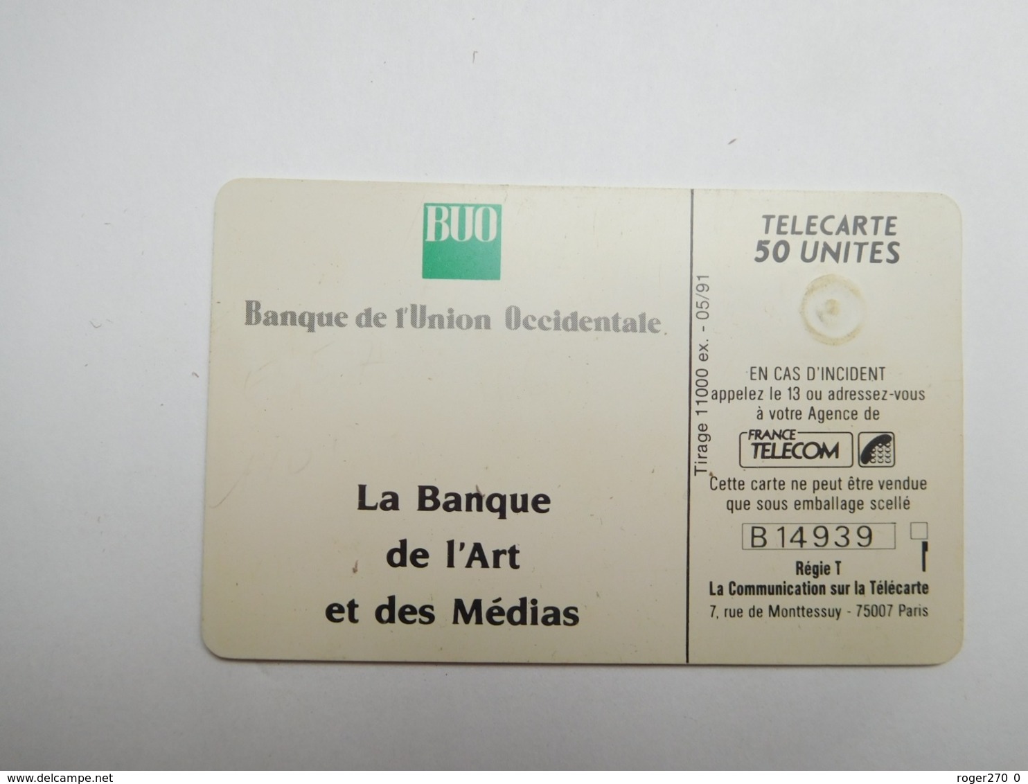 Télécarte Privée , 50U , Banque De L'Union Occidentale , En57 - 50 Units