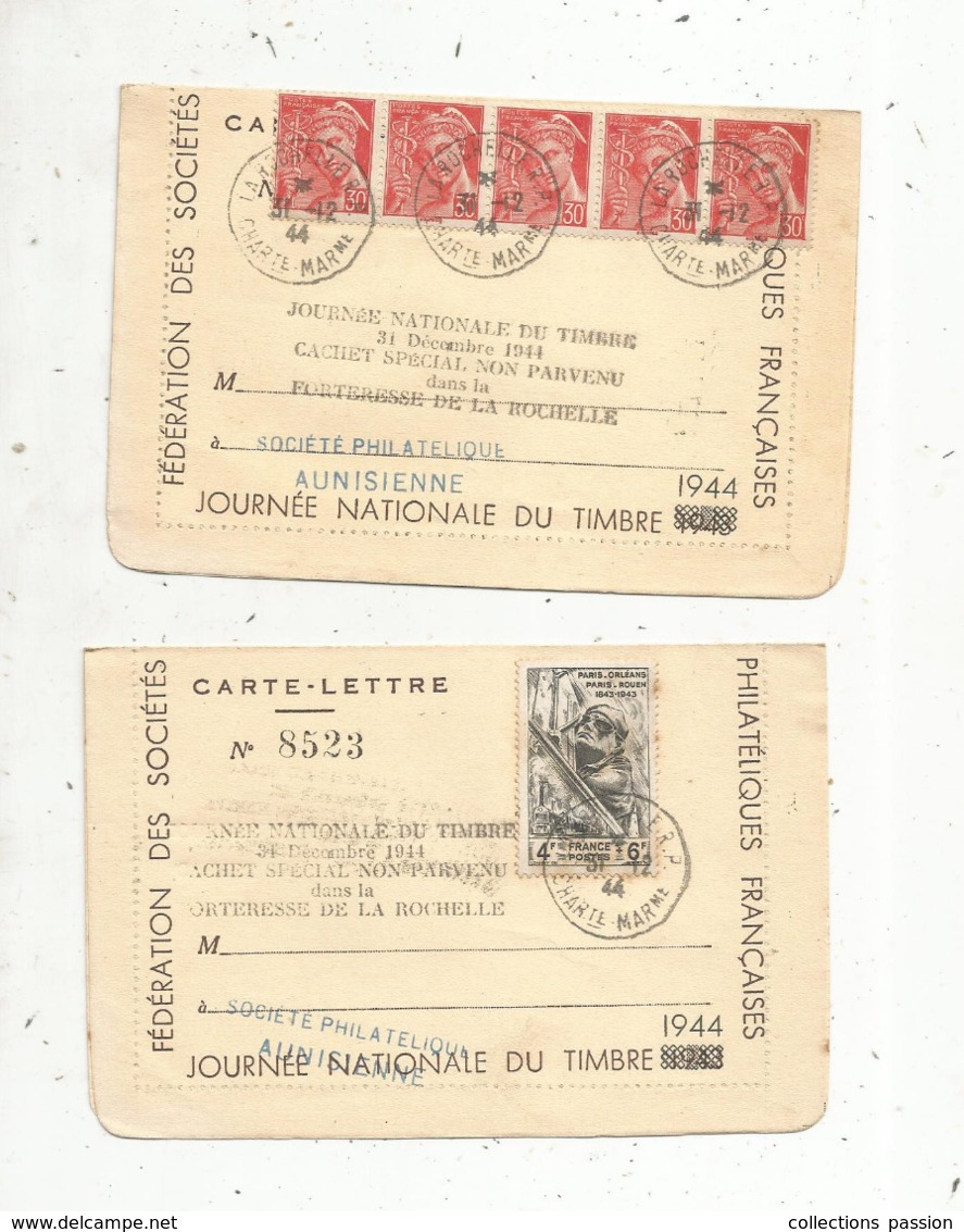 CACHET SPECIAL NON PARVENU Dans La Forteresse De La Rochelle ,journée Nationale Du Timbre,,31-12-1944 , LOT DE 2 - Handstempel