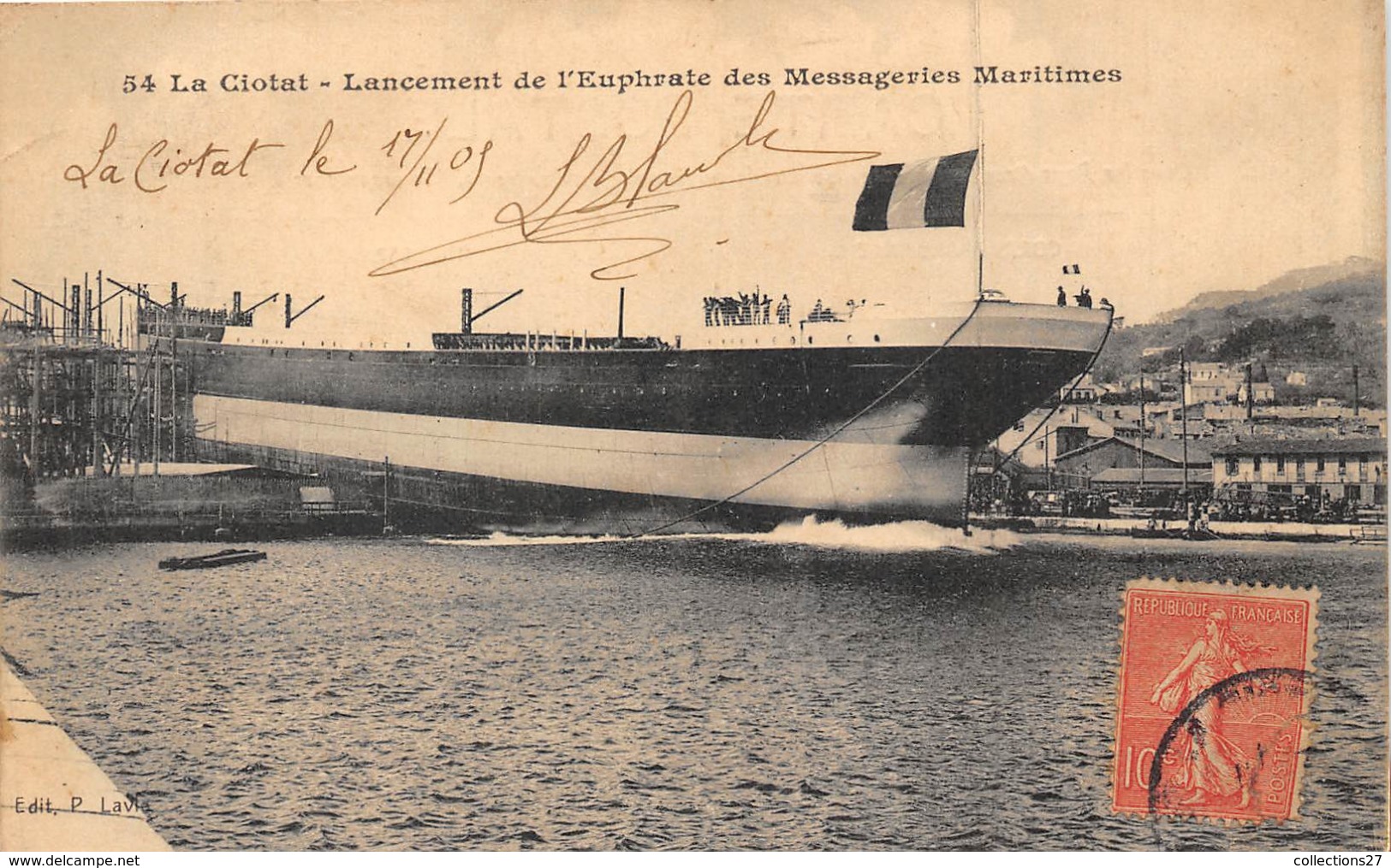 13-LA-CIOTAT- LANCEMENT DE L'EUPHRATE DES MESSAGERIES MARITIMES - La Ciotat