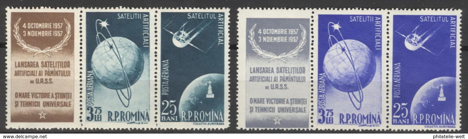Rumänien 1677/80 2 Dreierstreifen ** Postfrisch Raumfahrt - Unused Stamps
