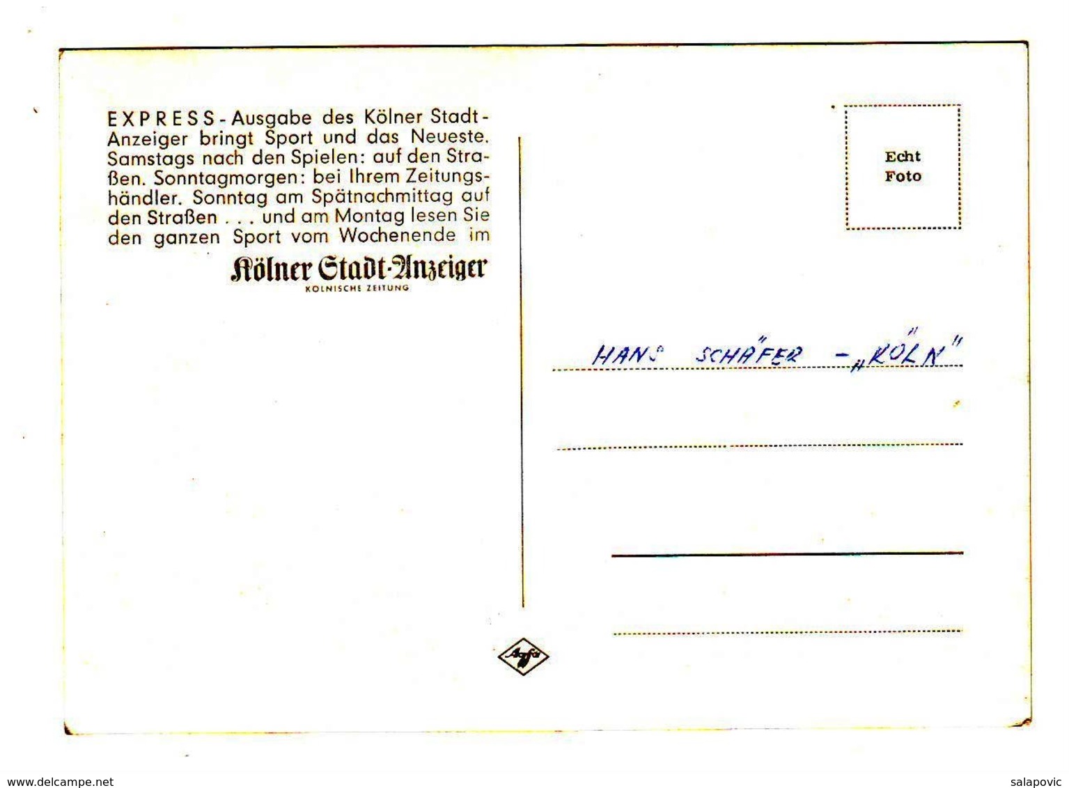 1. FC Köln  Hans Schäfer  FOOTBALL CALCIO Authograph SIGNATURE - Autogramme