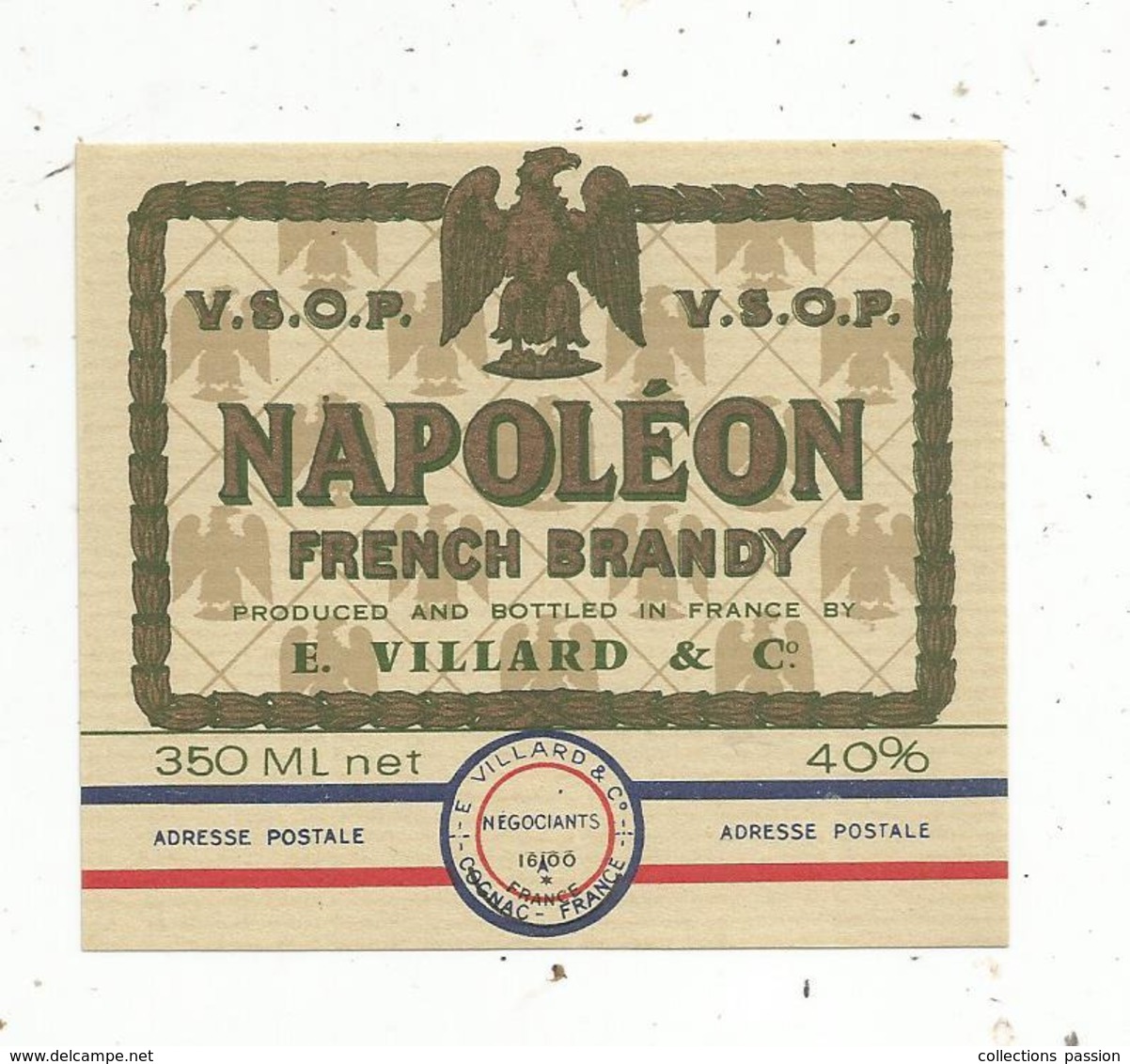 étiquette,NAPOLEON ,french Brandy,  E. Villard & Cie ,  COGNAC - Autres & Non Classés