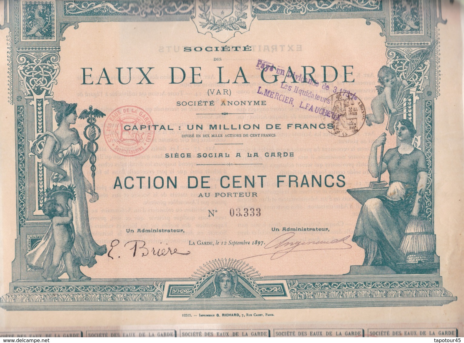 Alb 4) Actions & Titres > Société Des Eaux De La Garde Var		1897 (N= 3) - Andere & Zonder Classificatie