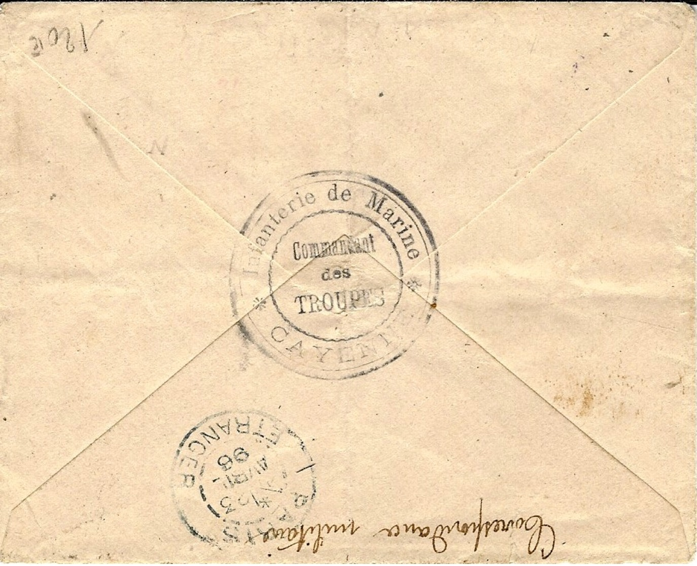 1896- Enveloppe Affr. 15 C N° 35 Oblit. CORR. D'ARMEES / CAYENNE   ( Superbe ) - Lettres & Documents