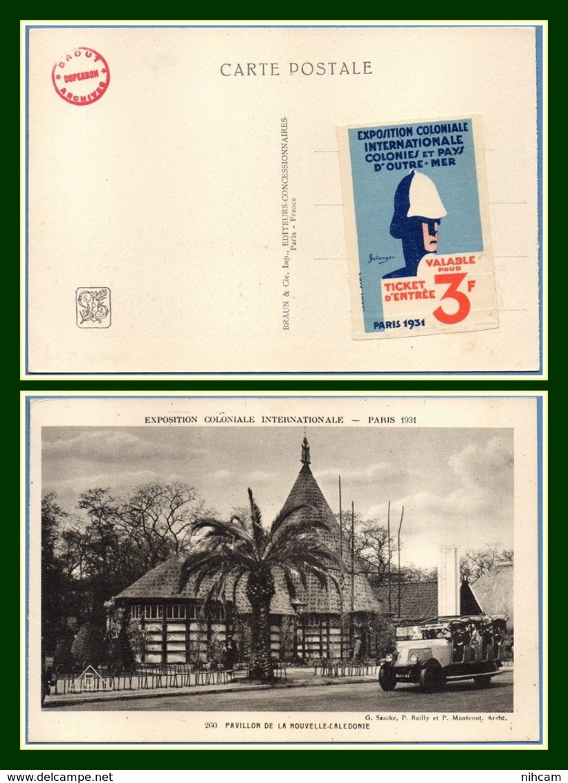 CPA Nouvelle Calédonie Ticket Entrée Non Perforé Exposition Coloniale 1931 Non écrite - Tickets - Vouchers