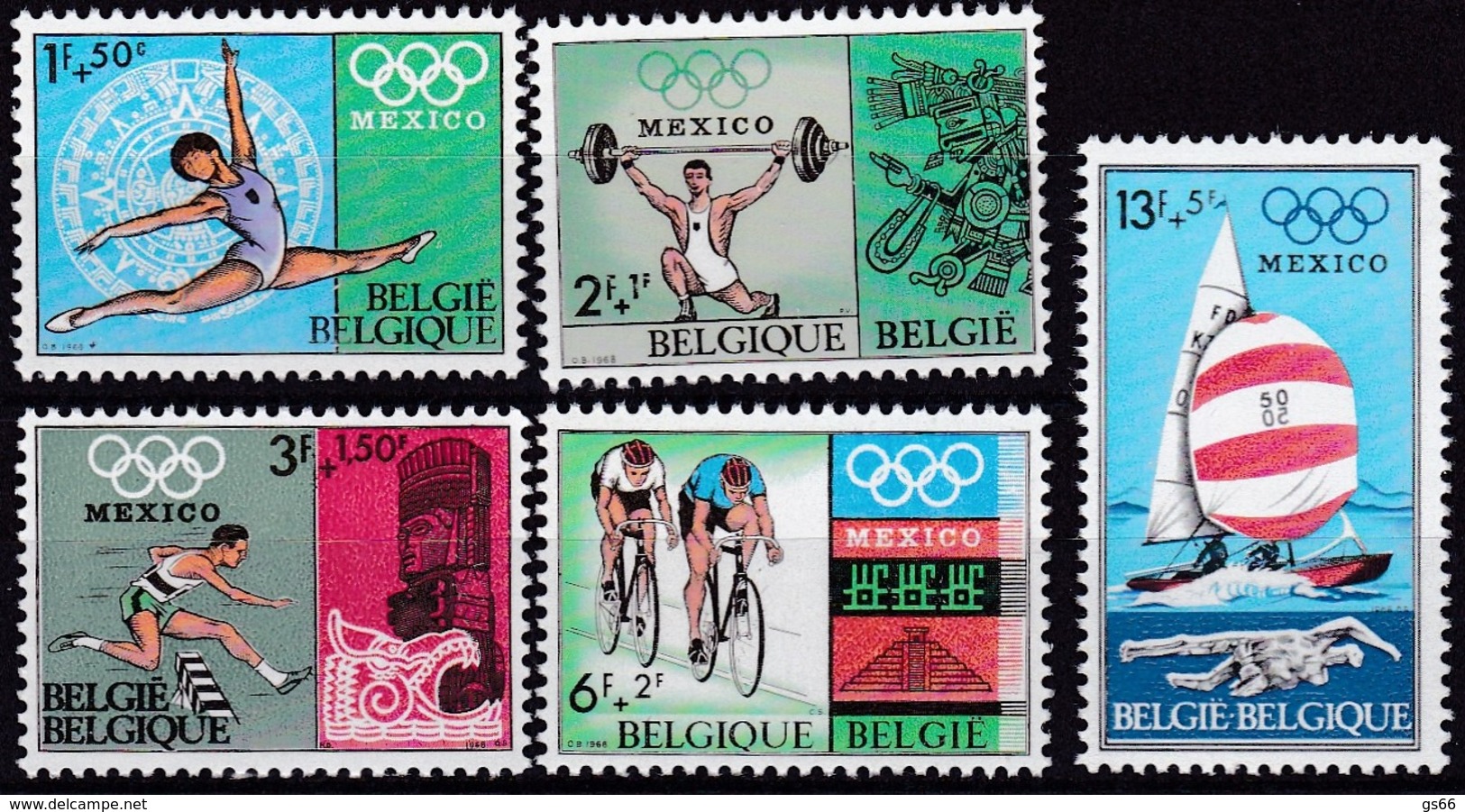 1968, Belgien, 1513/17,  MNH **, Olympische Sommerspiele, Mexiko-Stadt. - Ungebraucht