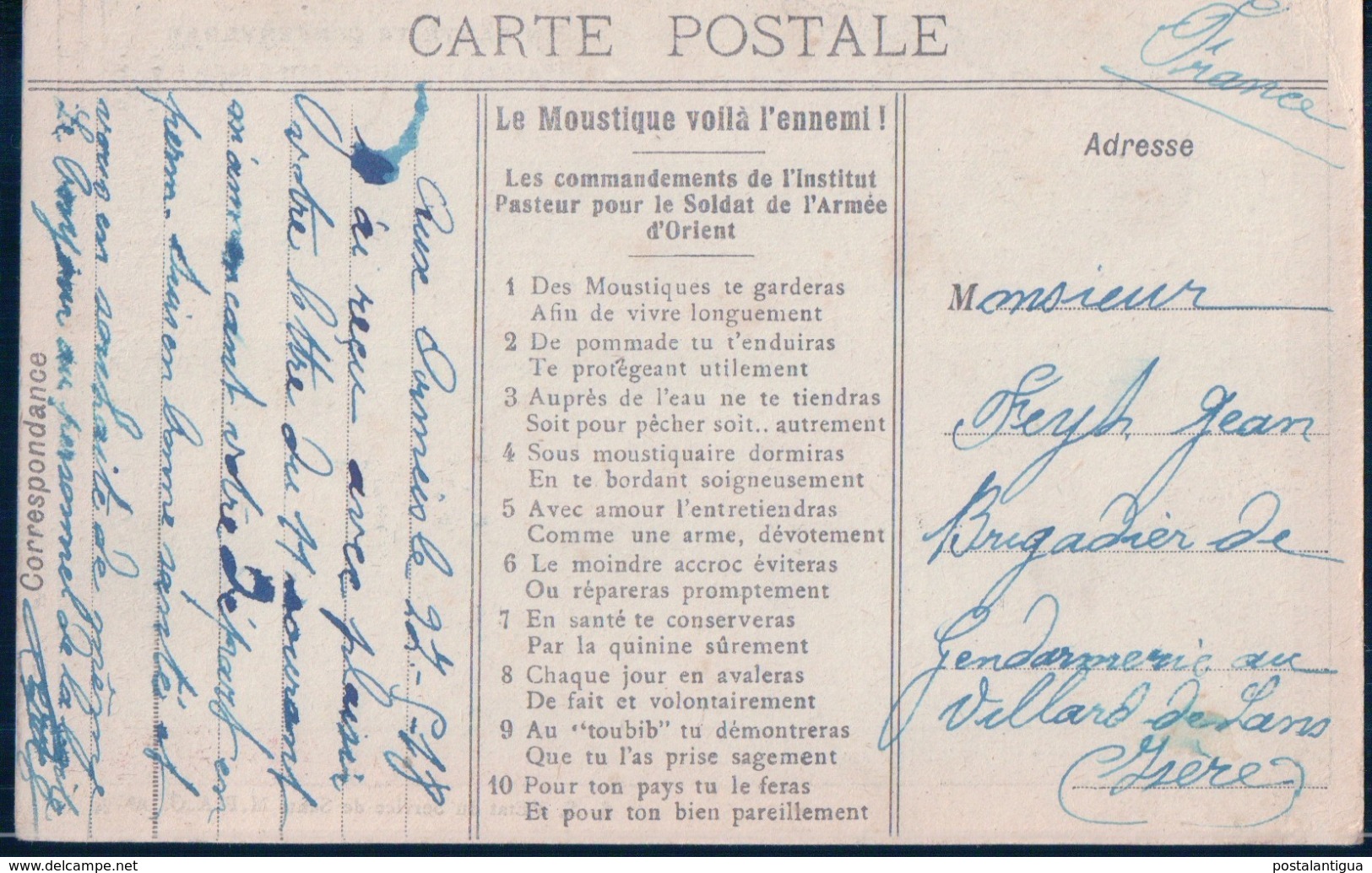 POSTAL MILITAR - ANTI PALUDISMO - EN SANTE TE CONSERVERAS PAR LA QUININE SUREMENT - Guerra 1914-18