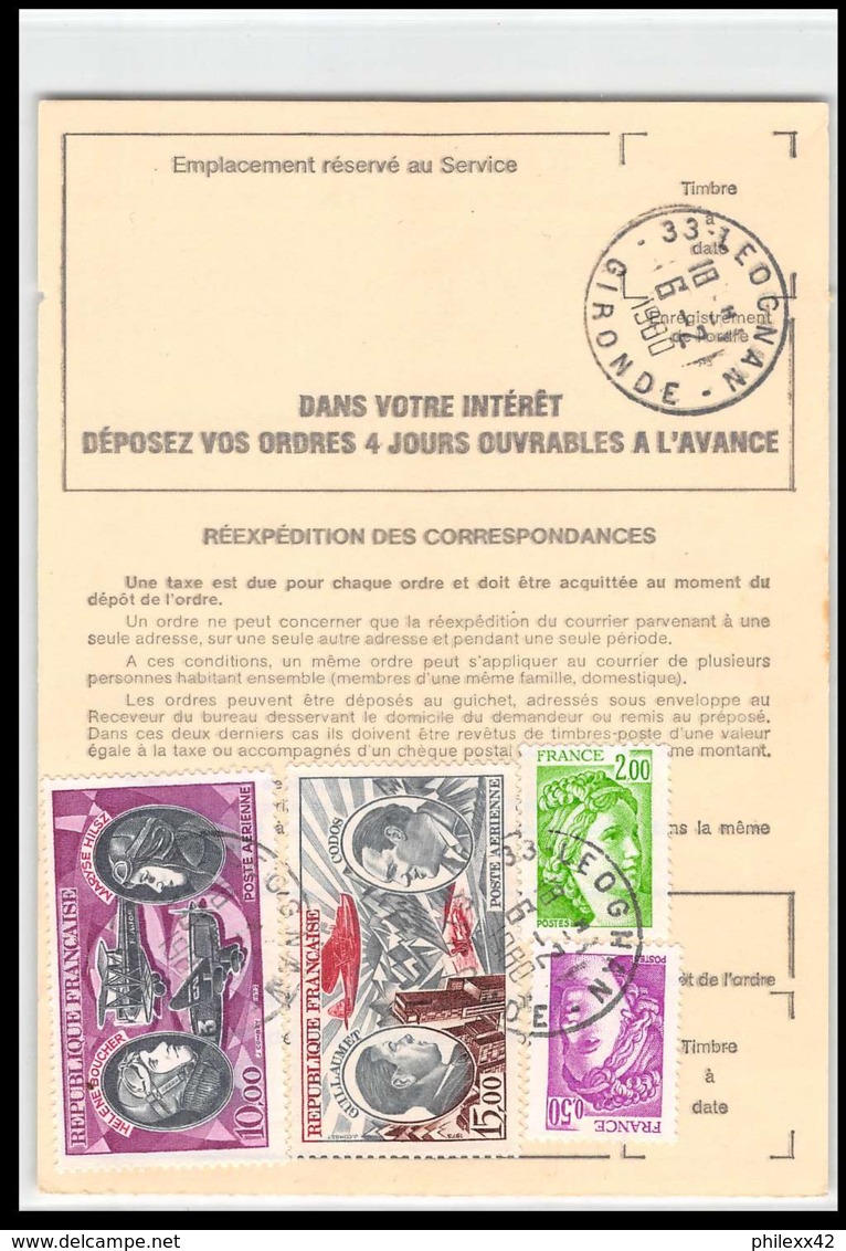 50678 Léognan Gironde Poste Aérienne PA N°48 Guillaumet Codos Airmal Ordre De Reexpedition Temporaire France - 1960-.... Briefe & Dokumente