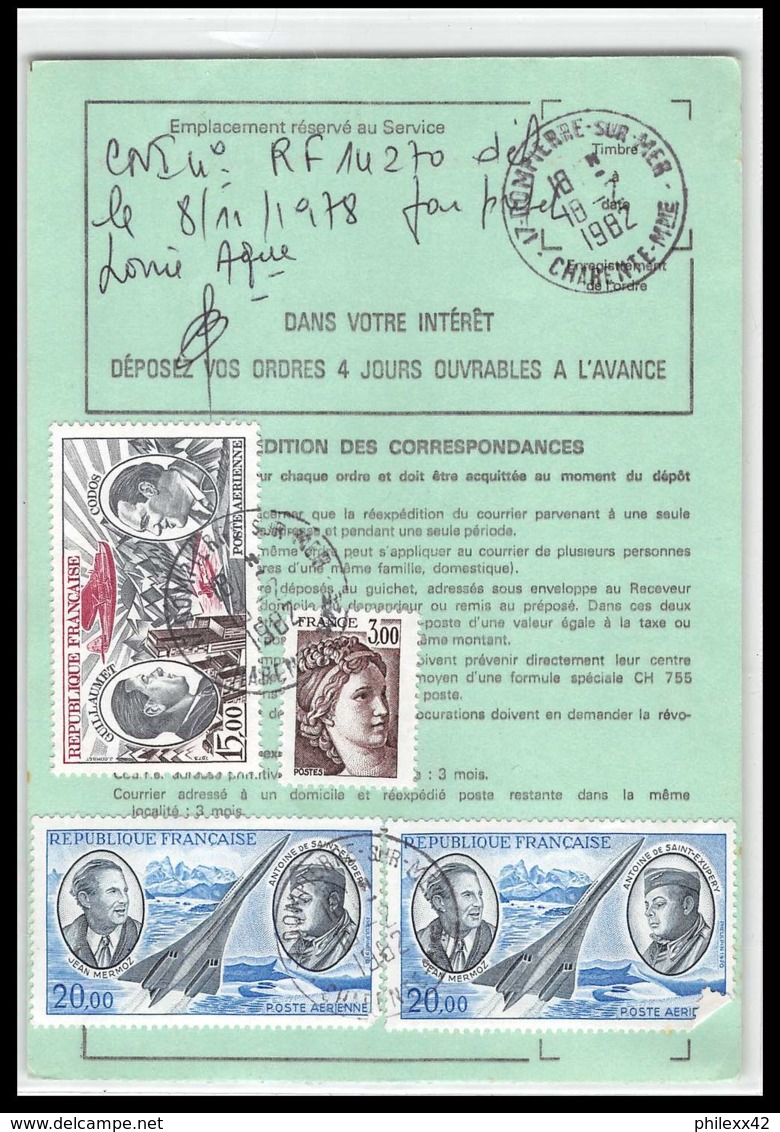 50736 Dompierre Sur Mer Charente-Maritime Poste Aérienne PA 44 Concorde Mermoz St Exupery Ordre De Reexpedition - 1960-.... Briefe & Dokumente