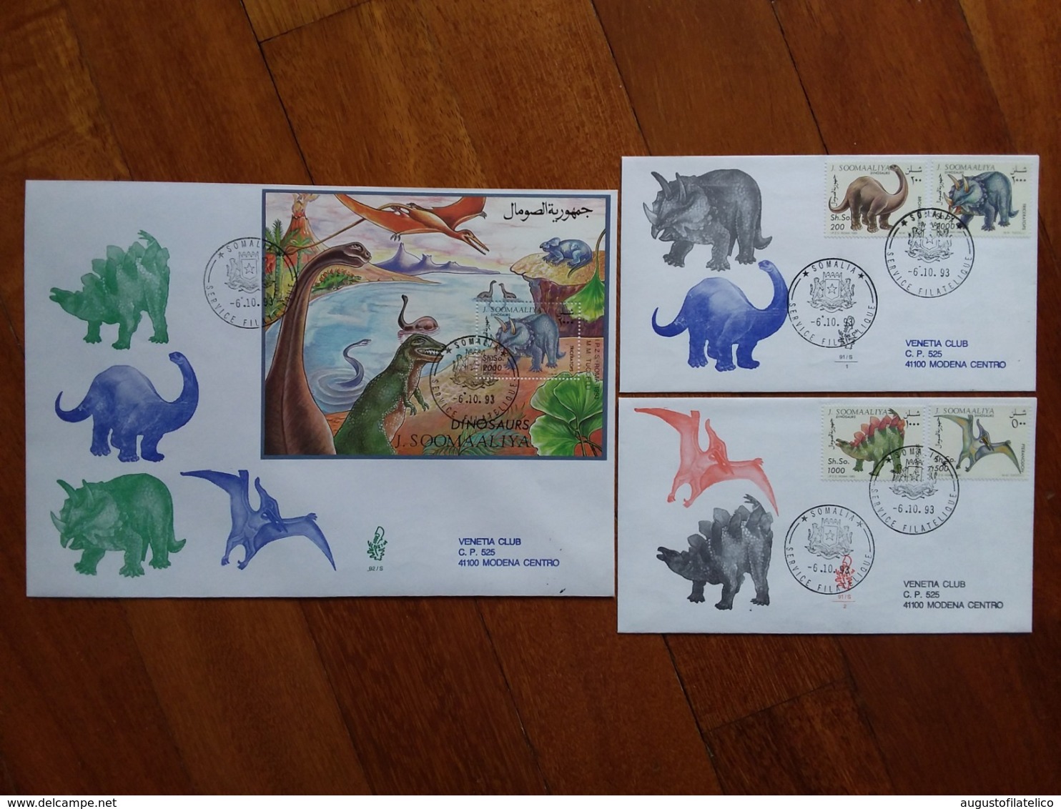 SOMALIA 1993 - Dinosauri Serie + BF Su F.D.C. Venetia Viaggiate - Annullo Arrivo + Spese Postali - Somalië (1960-...)