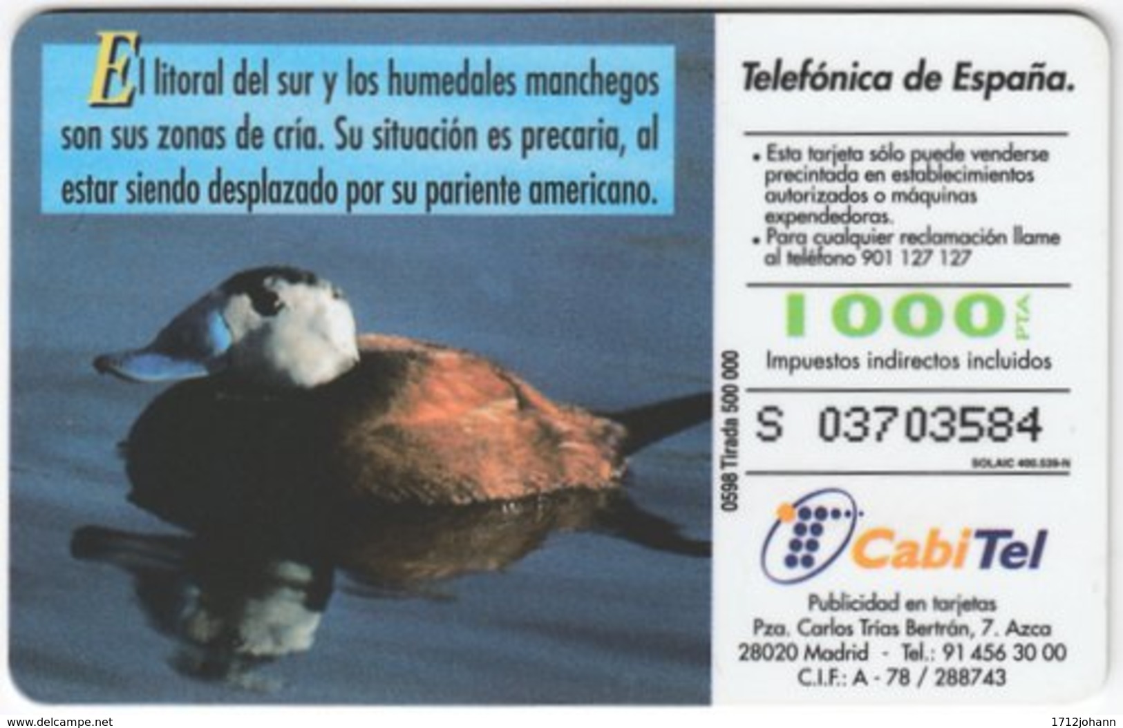 SPAIN B-305 Chip Telefonica - Animal, Bird, Duck - Used - Sonstige & Ohne Zuordnung