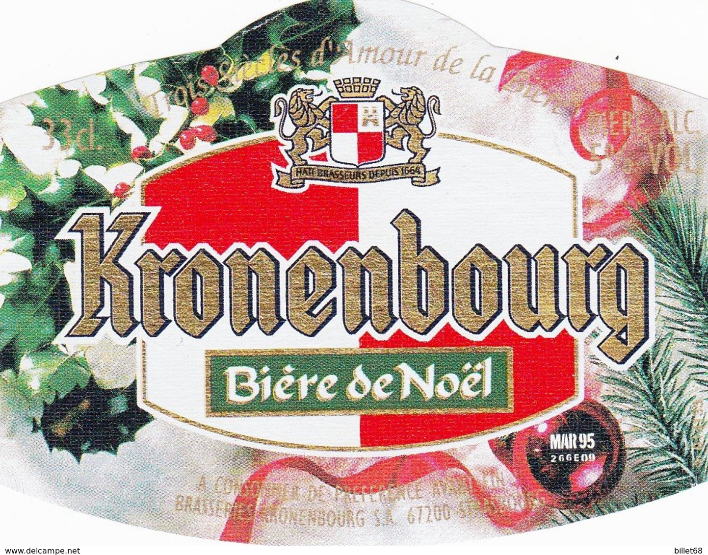 Etiquette Biere - KRONENBOURG - BIERE DE NOEL - Bière