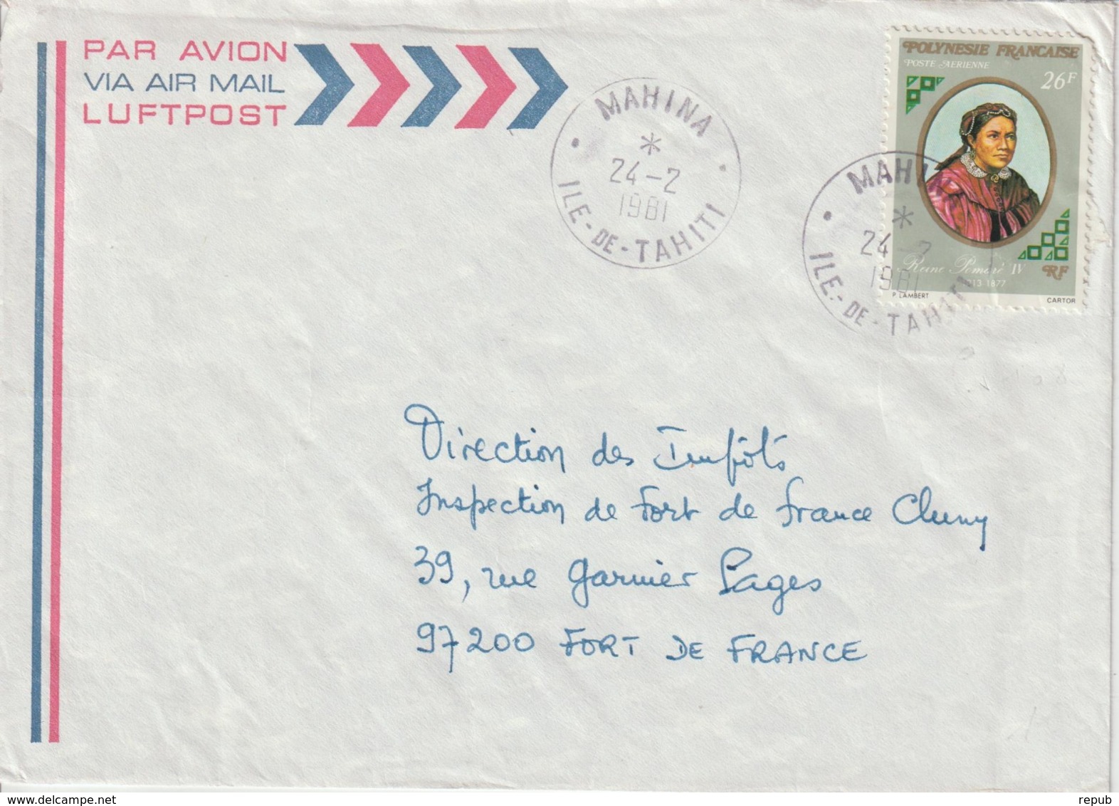 Lettre Polynésie 1981 Pour La Martinique - Storia Postale