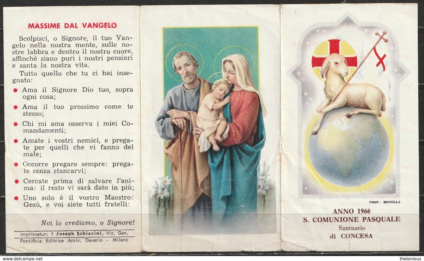 Santino - Concesa - S. Comunione Pasquale Anno 1966 - Imágenes Religiosas