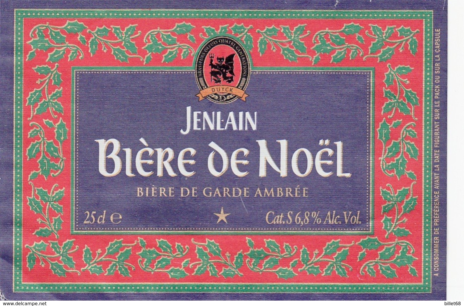 Etiquette Biere -  JENLAIN -  BIERE DE NOEL - Bière