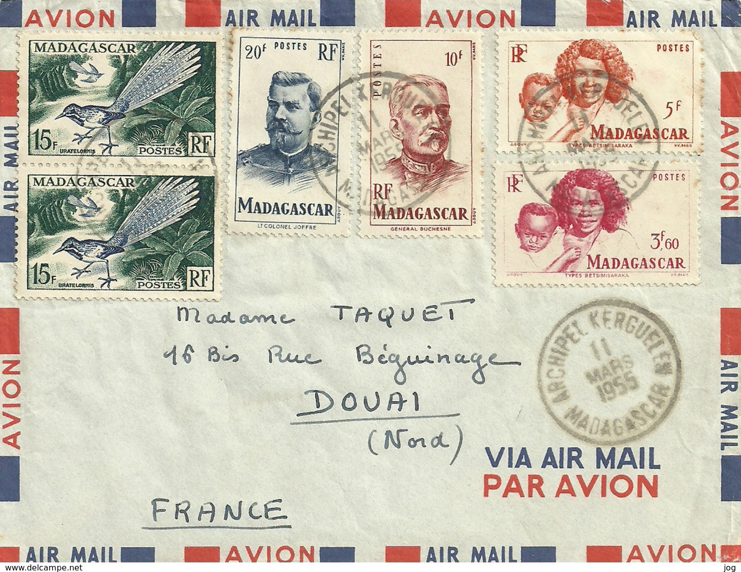 Luchtpostbrief Uit  Archipel Kerguelen Op 11 Mars 1955 - Madagascar (1960-...)