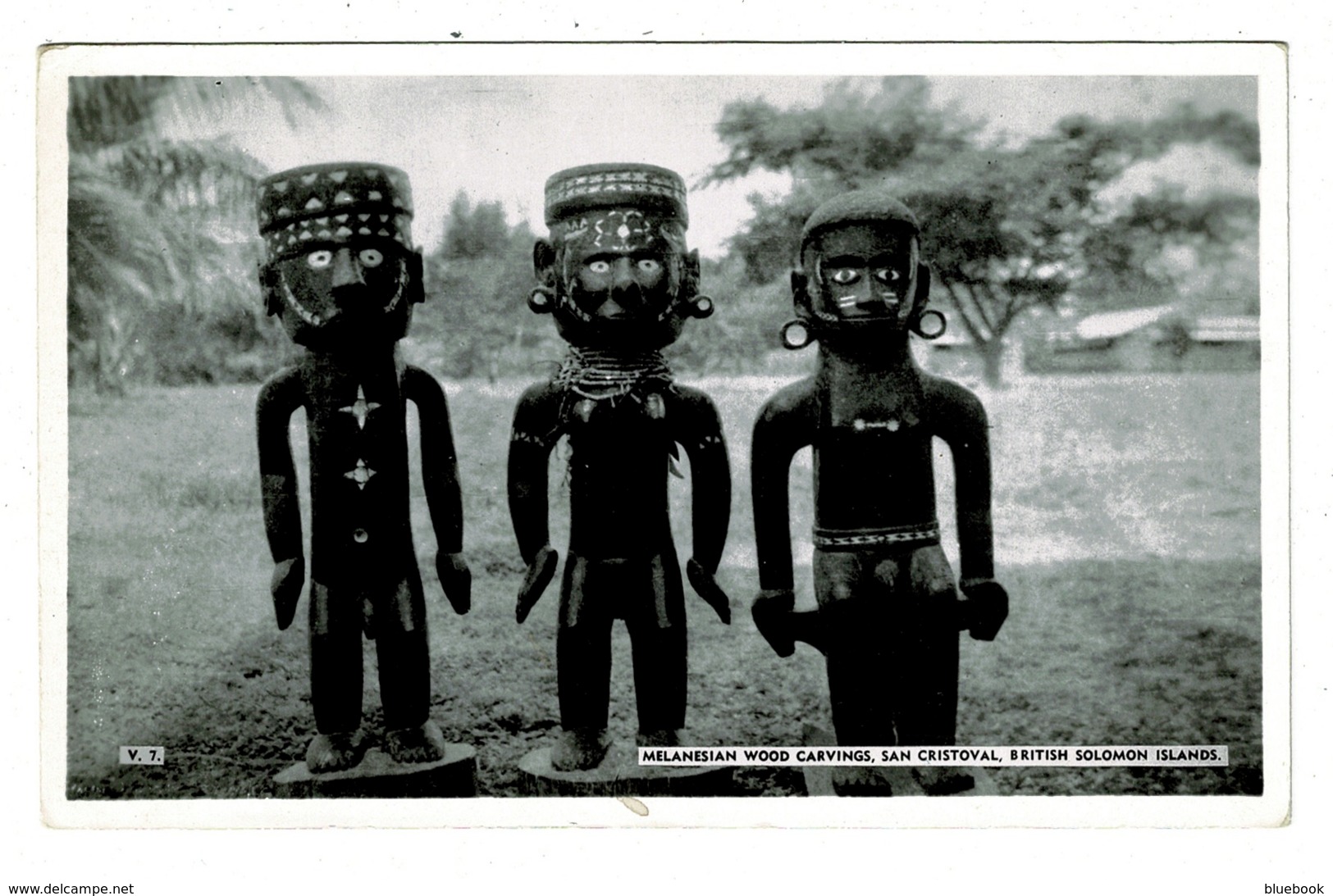Ref 1328 - Real Photo Postcard - Wood Carvings San Cristoval - British Solomon Islands - Salomon