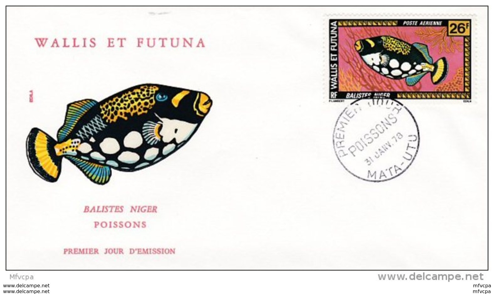 L4N071 WALLIS ET FUTUNA 1978 Poissons FDC Tbalistes Niger 26f Mata-Utu 31 01 1978 /envel.  Illus. - FDC