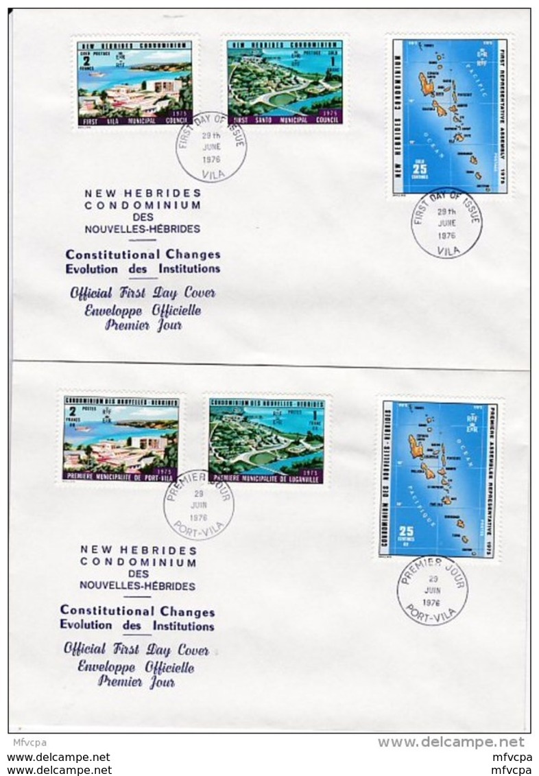 L4N102 NOUVELLES HEBRIDES 1976 FDC Constitutional Changes Evolution Des Institutions  Port Vila 29 06 1976/ 2 Envel.  Il - FDC