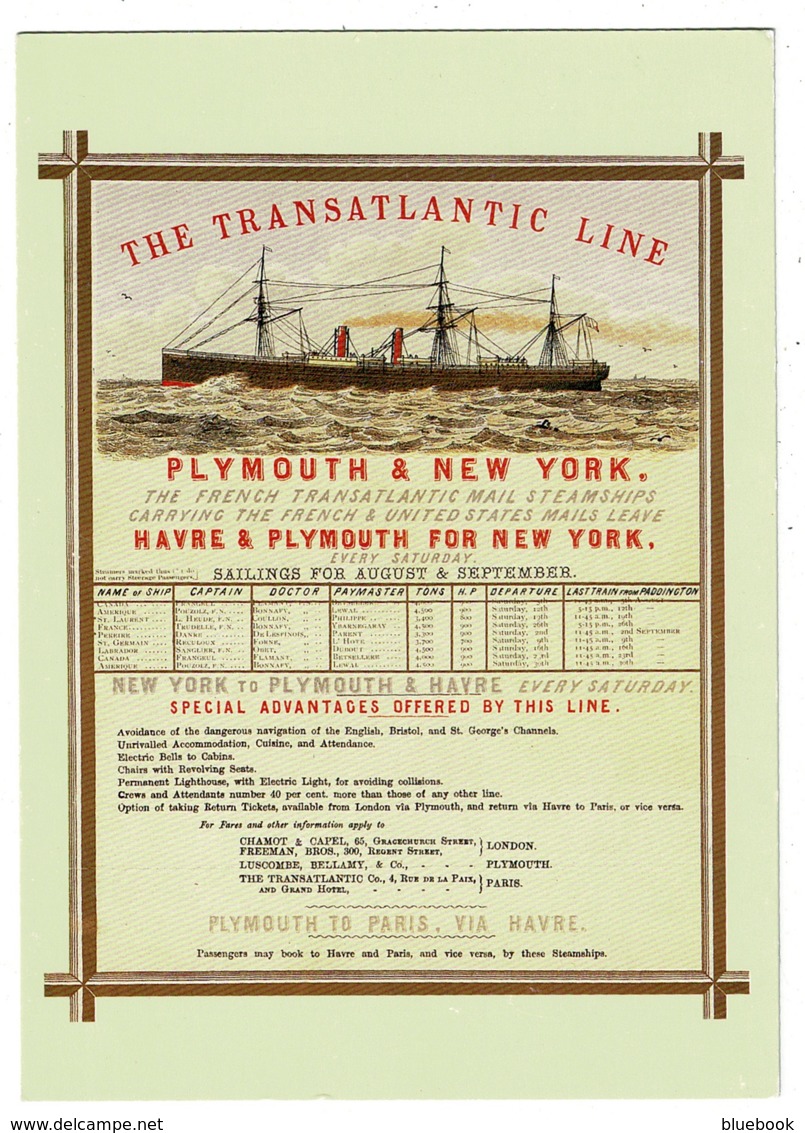 Ref 1329 - Maritime Postcard - Poster For Transatlantic Plymouth Le Havre & New York - Other & Unclassified