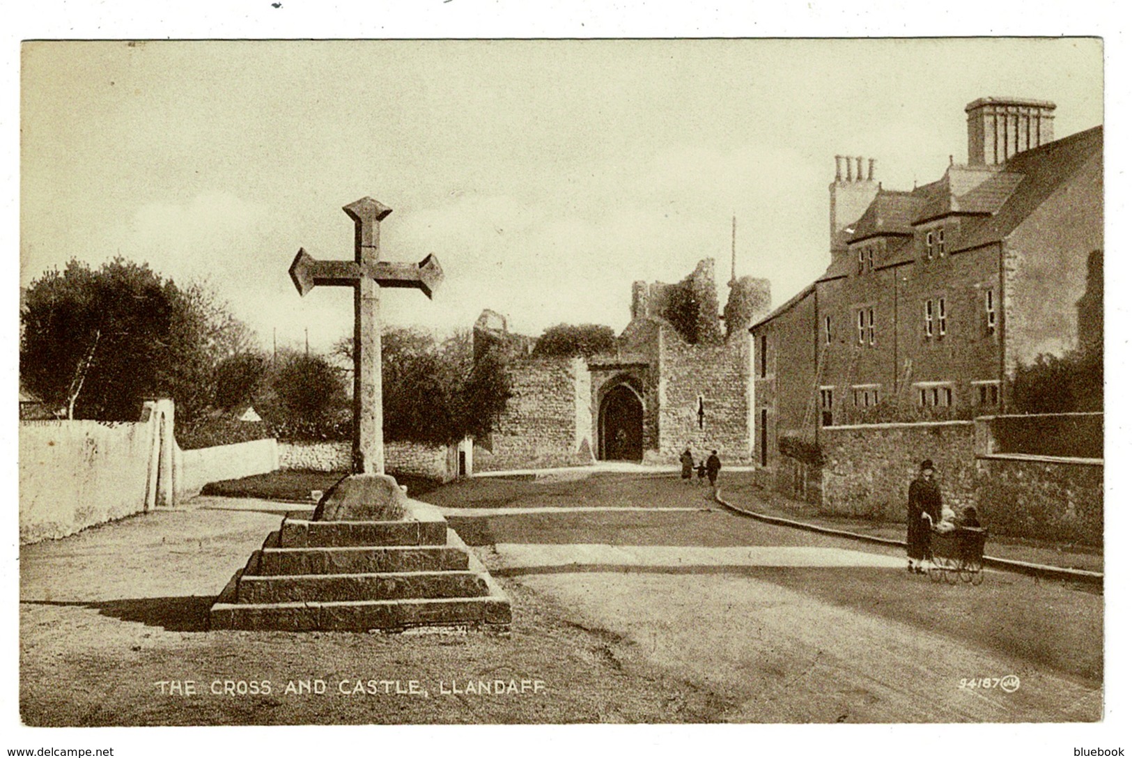 Ref 1330 - Early Postcard - The Cross & Castle - Llandaff Glamorgan Wales - Lady & Pram - Glamorgan