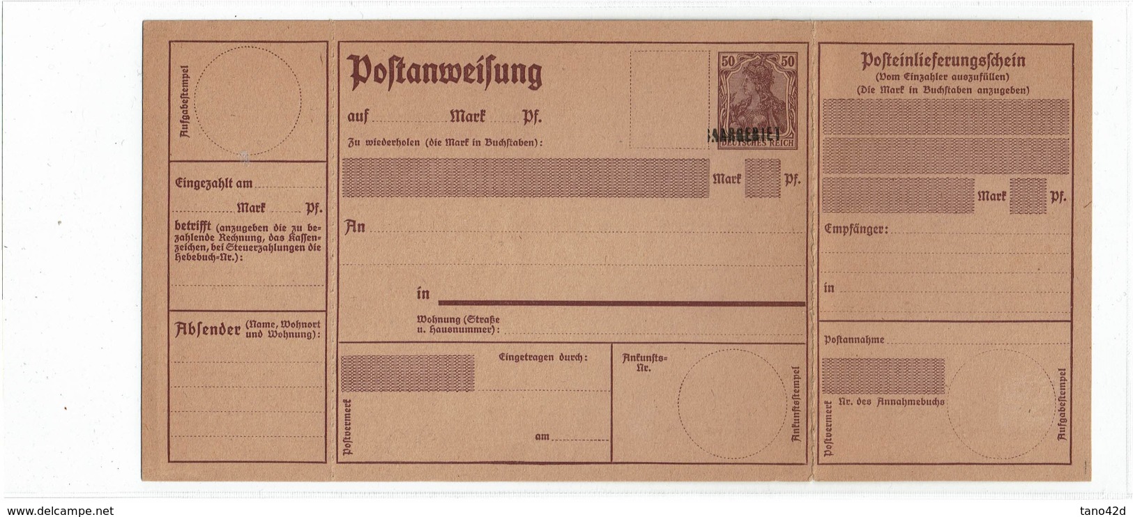 DIV3 - SARRE ADMINISTRATION FRANCAISE 1920 EP MANDAT 50pf TYPE III NEUVE ACEP N° MD7 VARIETE "S" PRESQUE ABSENT - Postal Stationery