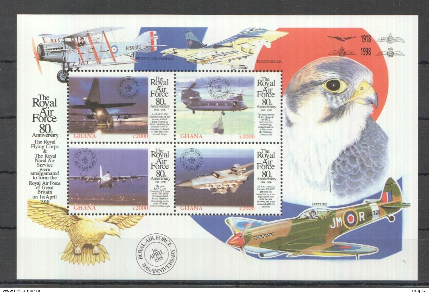 W783 GHANA TRANSPORTATION AVIATION THE ROYAL AIR FORCE BIRDS 1KB MNH - Aviones