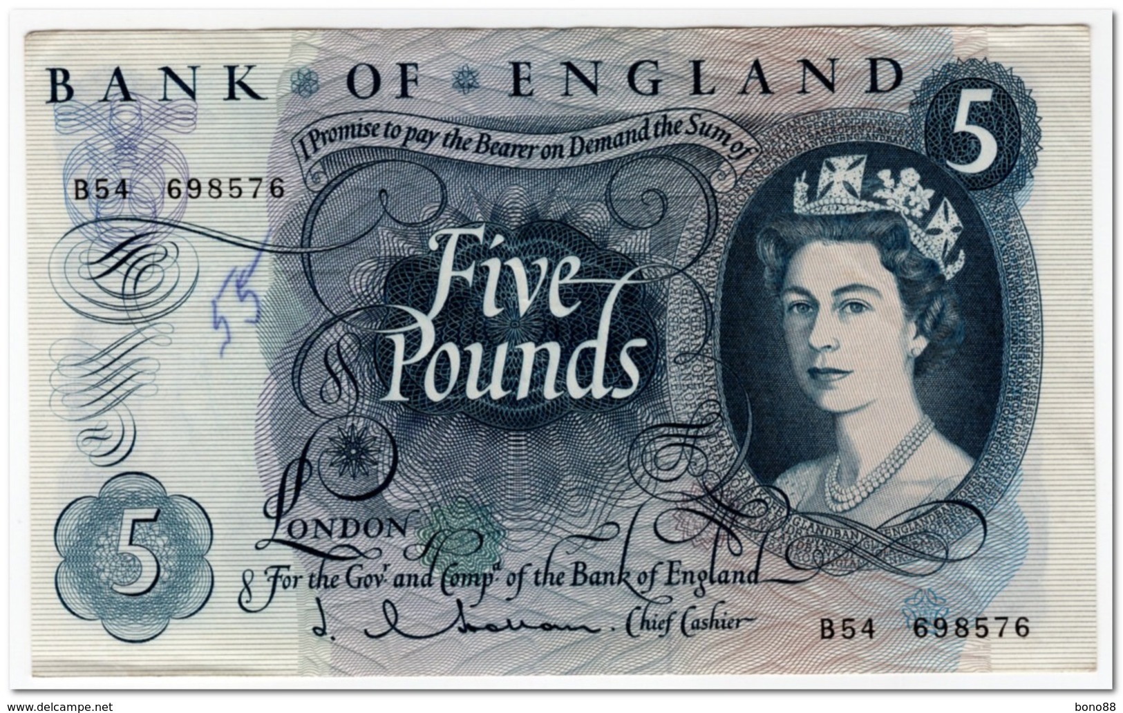 ENGLAND,5 POUNDS,1963-66,P.375a,VF-XF,PEN MARKS - 5 Pond