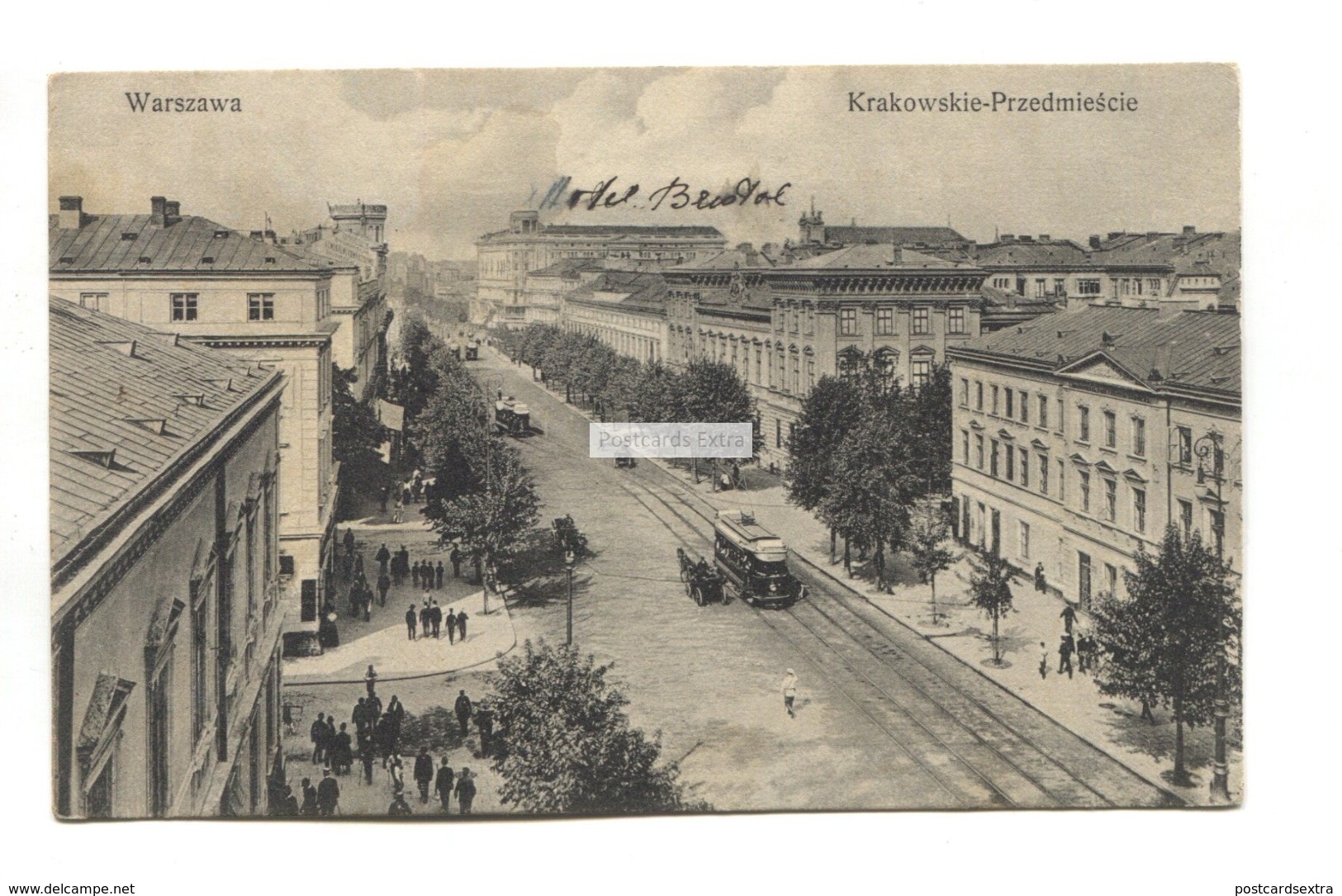 Warszawa, Warsaw - Krakowskie-Przedmiescie, Road, Trams - Old Poland Postcard - Poland