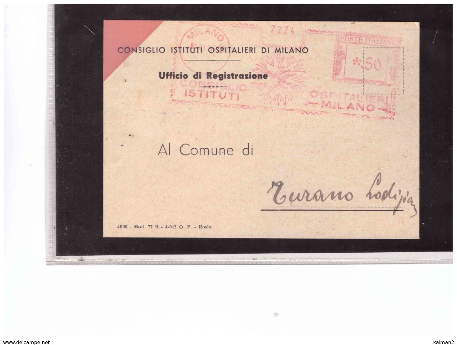 R52   -   MILANO  7.11.1944   /   " CONSIGLIO ISTITUTI OSPITALIERI - MILANO  " - Maschinenstempel (EMA)