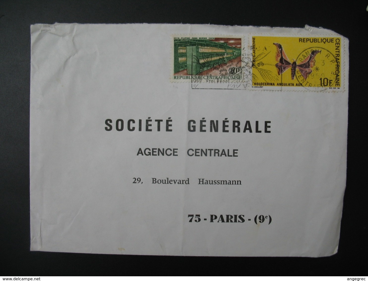 Enveloppe République Centre Afrique  1969   Pour La Sté Générale  Agence Centrale  en France  Bd Haussmann Paris - Centrafricaine (République)