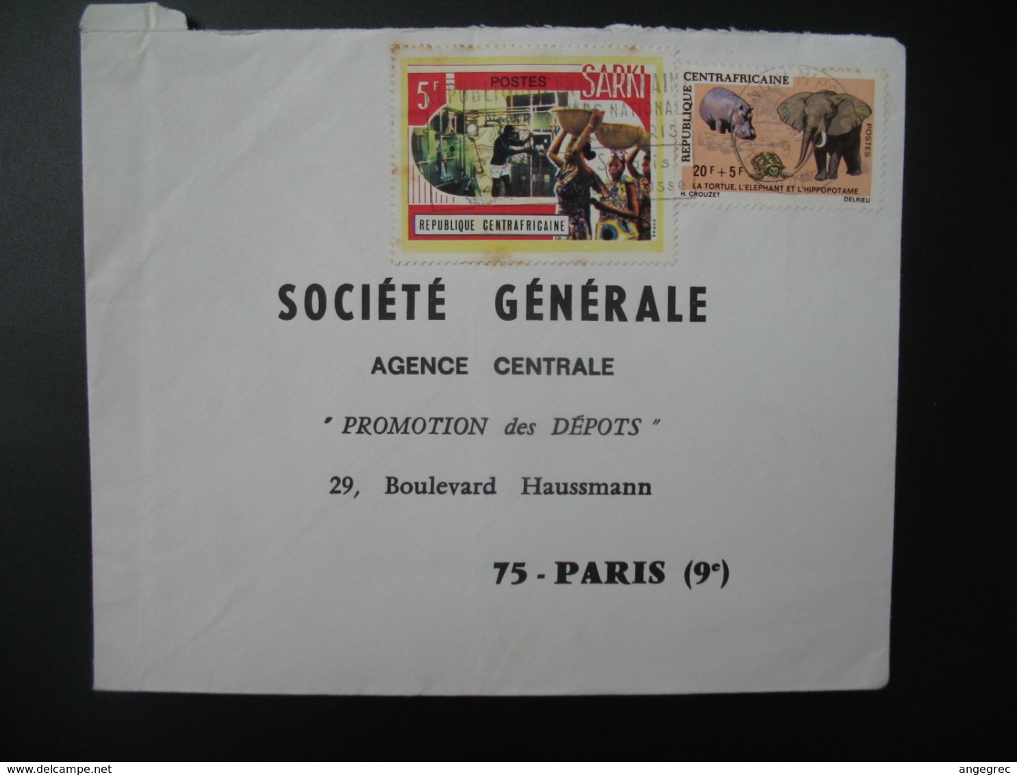 Enveloppe République Centre Afrique  1969   Pour La Sté Générale  Agence Centrale  en France  Bd Haussmann Paris - Centrafricaine (République)