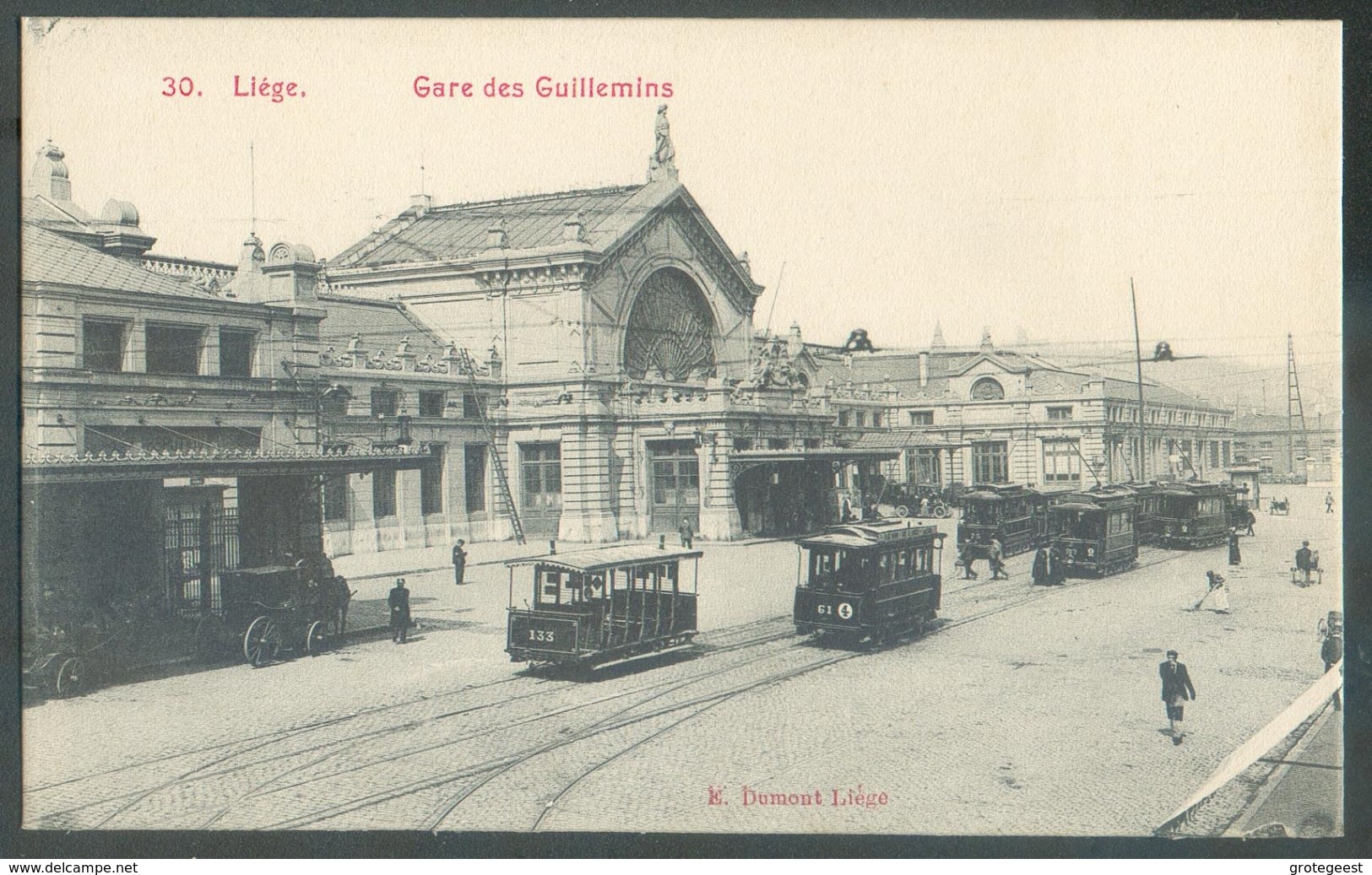C.P. Neuve LIEGE La Gare Des Guillemins + Tram Et Animation Septembre 1907 - 14601 - Liege