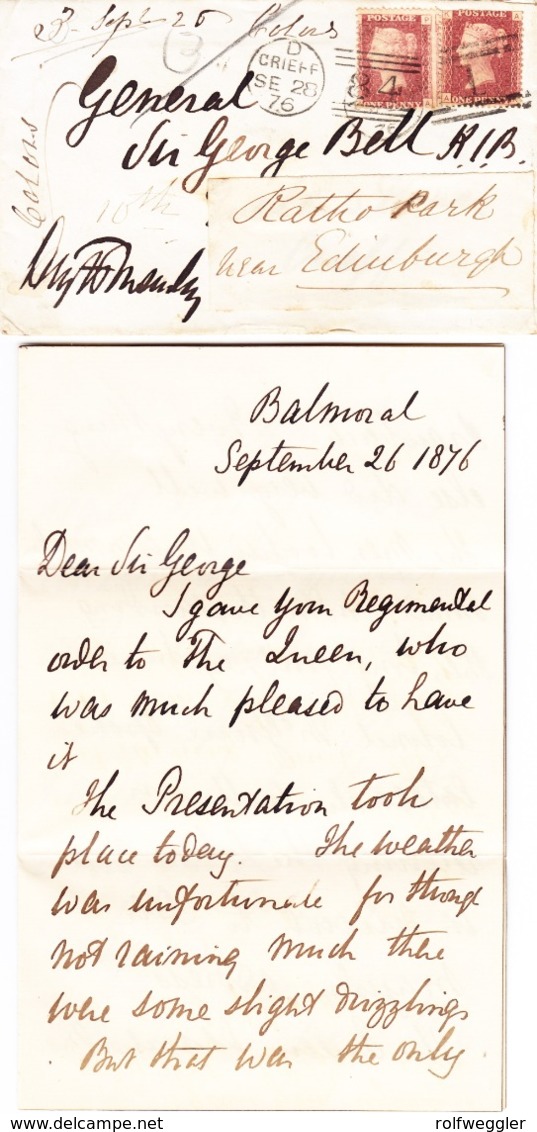 1876 Zwei Briefe, Interessante Korrespondenz  Of The Royal Scotts In Balmoral Nach Ratho Park Bei Edinburgh - Covers & Documents